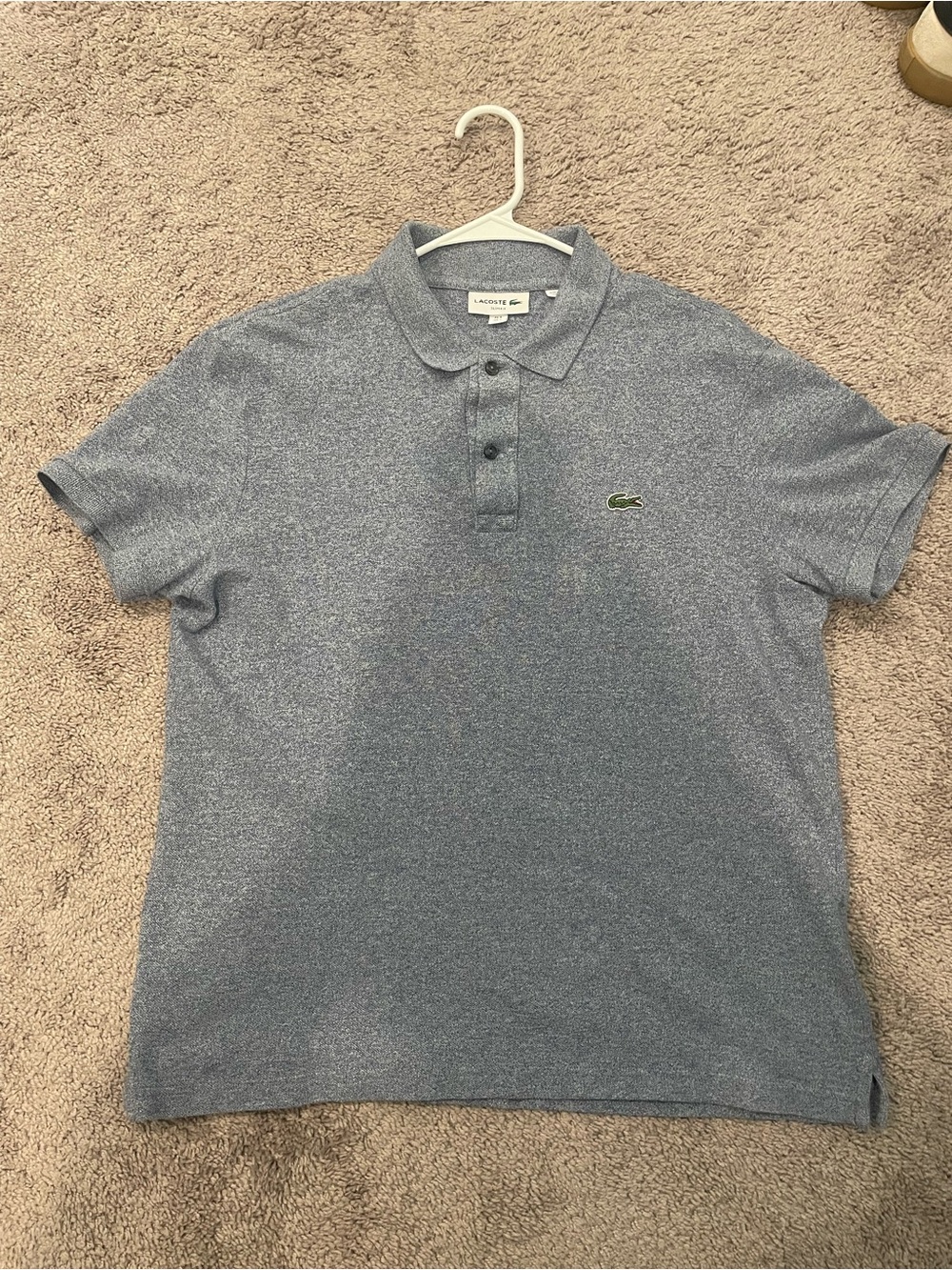 Lacoste Short Sleeve Polo Shirt Gray Blue Slim Fit 5 Men’s Large Authentic